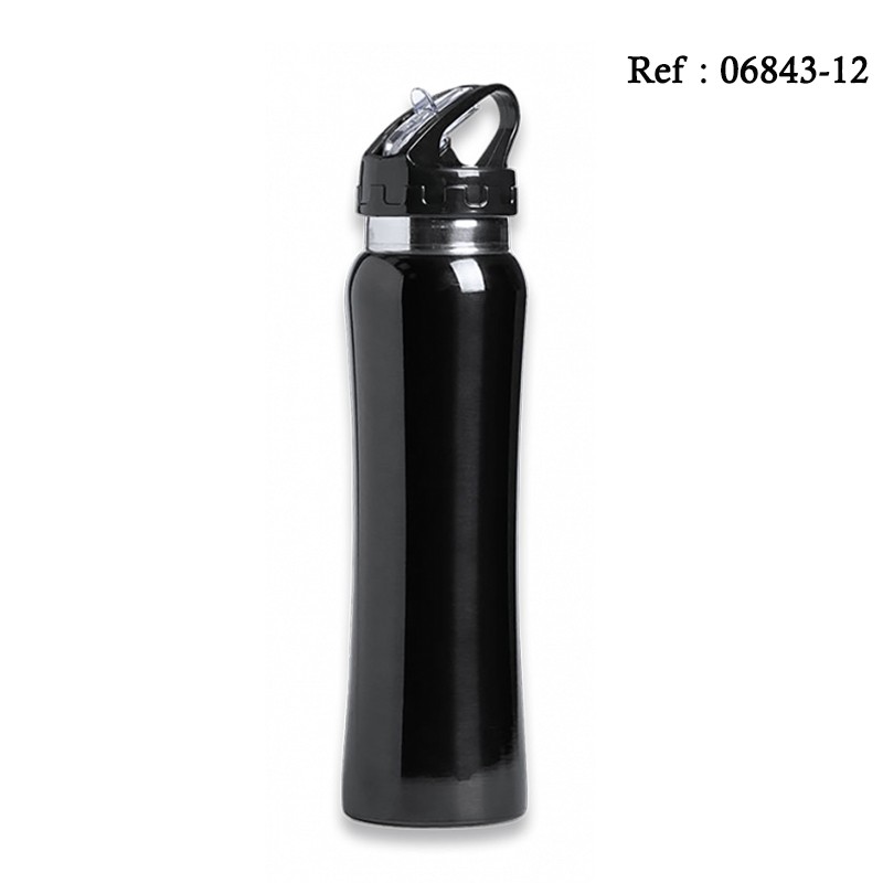 Black sports bottle 800 ML Inox with snap hook