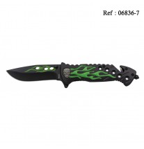 Couteau 8.5 cm Tête de Mort Alu Vert/Noir