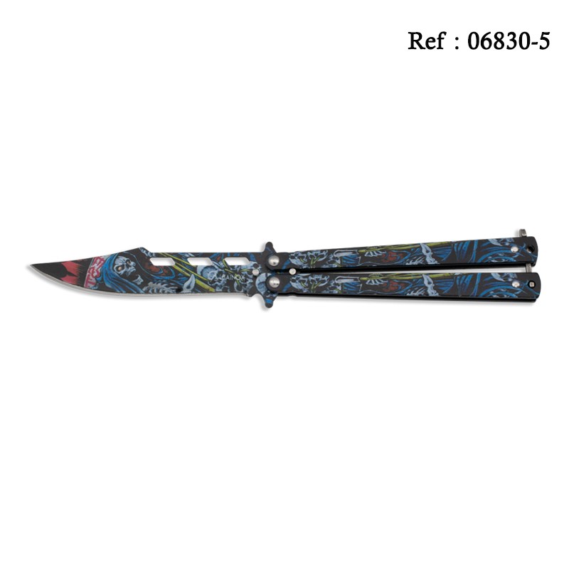 Knife Papillon 10 cm 3D Skulls