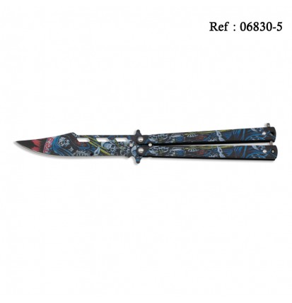 Knife Papillon 10 cm 3D Skulls