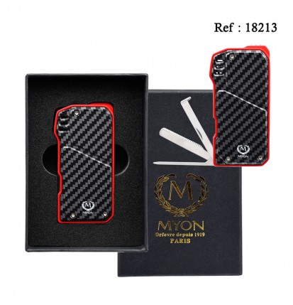 Myon Red Carbon Softflame Pipe lighter with pipe tools refillable