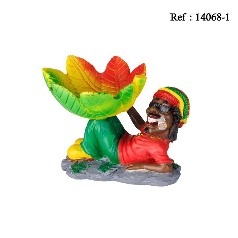 Polyresin Ashtray Rasta lying with hemp leaf Ø 9 cm