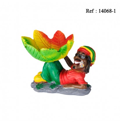 Polyresin Ashtray Rasta lying with hemp leaf Ø 9 cm