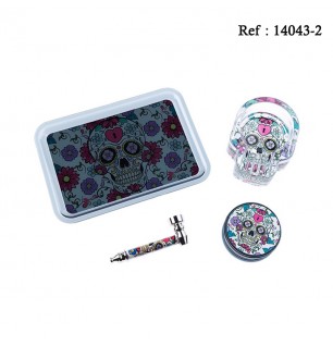 Set Super Heroes La Catrina avec mini pipe, cendrier en verre,grinder