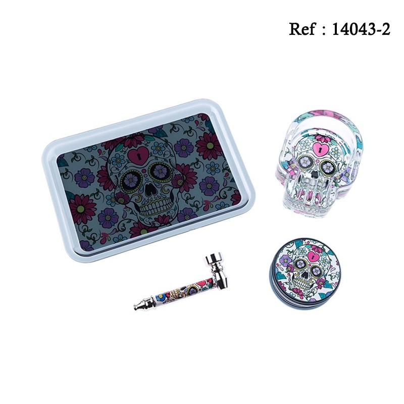 Set Super Heroes La Catrina avec mini pipe, cendrier en verre,grinder