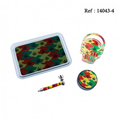 Set Super Heros Leaves with mini glass ashtray, pipe and grinder