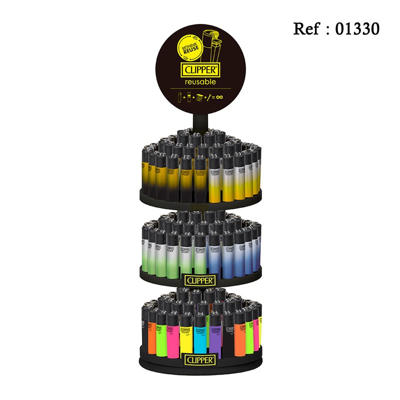 CLIPPER Mini Lighter assorted FLUO, RAINBOW, display of 144 pcs