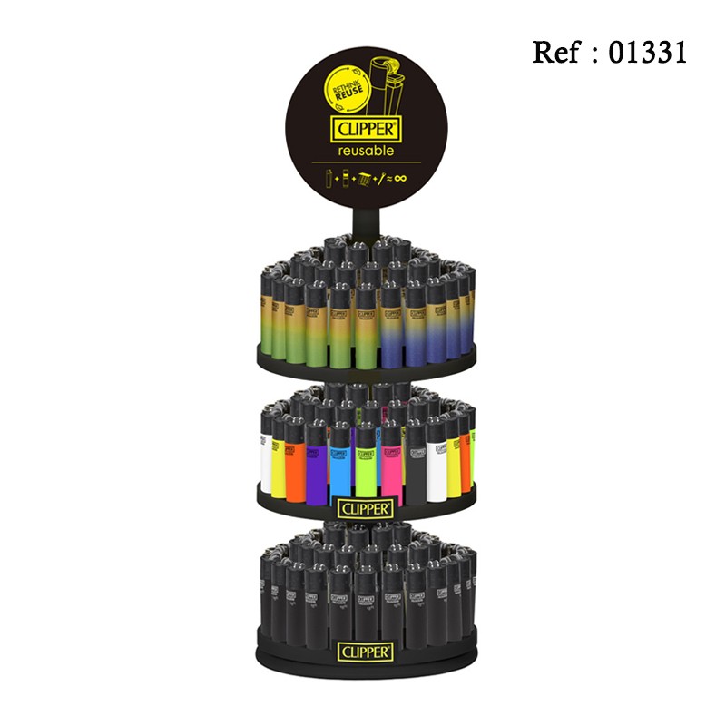 Briquet Mini CLIPPER assortis Noir, Fluo, Rainbow, présentoir de 144