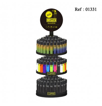 Briquet Mini CLIPPER assortis Noir, Fluo, Rainbow, présentoir de 144