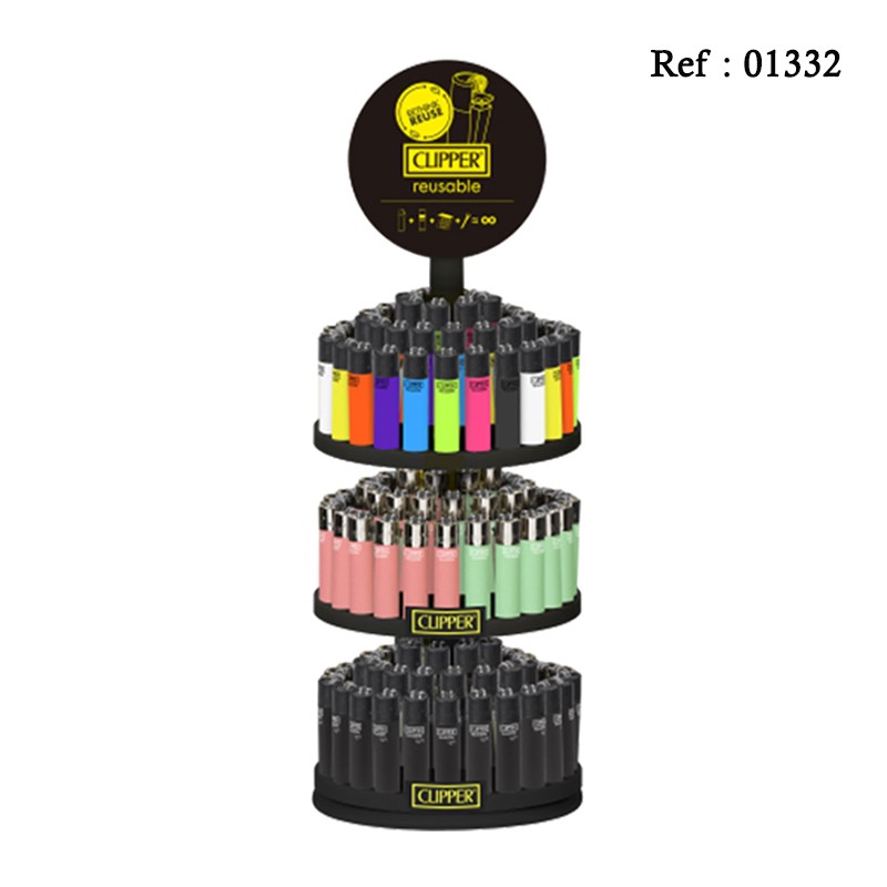 Briquet Mini CLIPPER assortis Noir, Pastel, Fluo, présentoir de 144