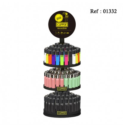 Briquet Mini CLIPPER assortis Noir, Pastel, Fluo, présentoir de 144