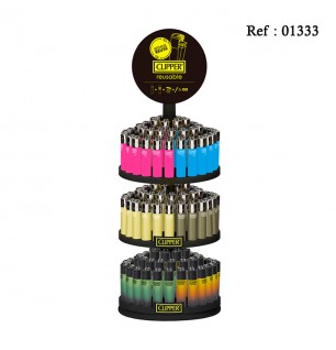 Briquet Mini CLIPPER assortis Fluo, Rainbow, Métal, présentoir de 144