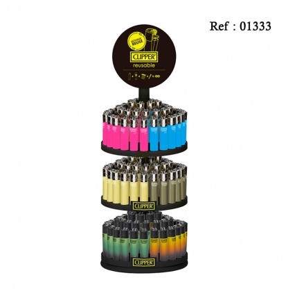 CLIPPER Mini Lighter assorted FLUO, RAINBOW, METAL, display of 144