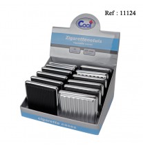 Etui 20 cigarettes plastique coloris ass. cadre métal, display de 12