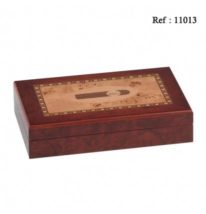 Cigar humidor burl wood finish cigar intarsia for 10 cigars