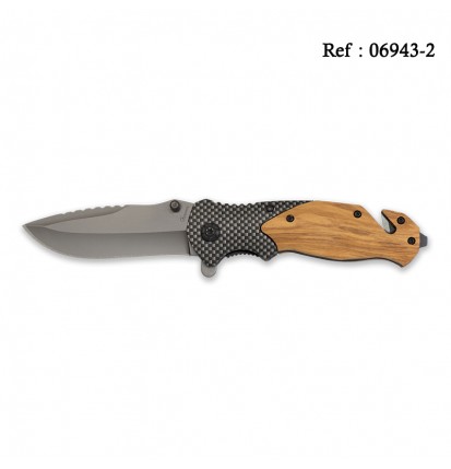 Couteau Tactique Bois/Acier 8.5 cm, avec clip