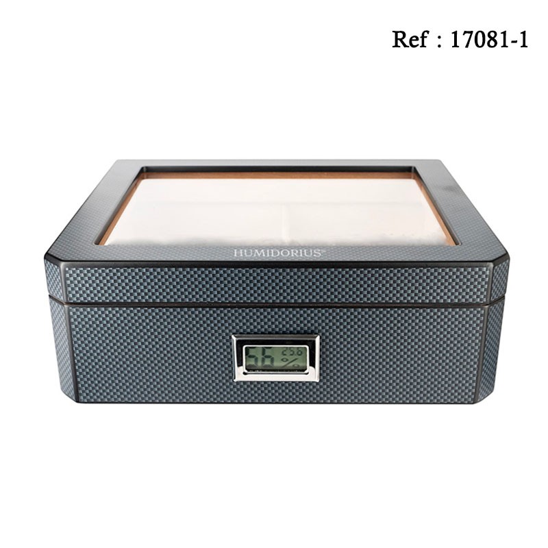 Humidor Carbon Fibre with glass lid Humidorius 260 x 220 x 90 mm