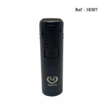 Briquet MYON Cigare Le Vilaron Quadruple Jet Noir, avec repose cigare