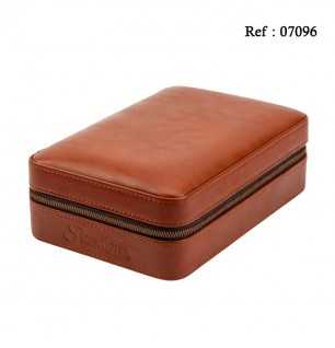 Travel Humidor Brown leather for 4 cigars