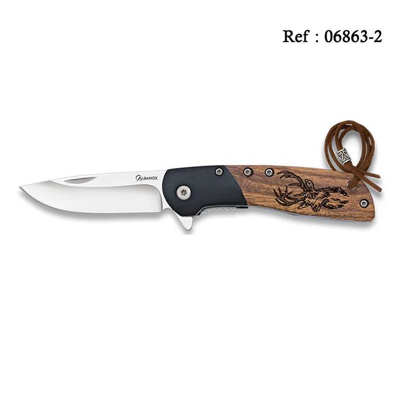 Knife Wood Black/Zebra Deer 6.7 cm with clip