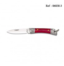 Couteau 4.7 cm, manche Rouge/Chromé, avec anneau porte clés