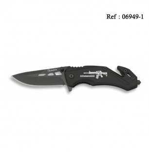 Couteau Tactique Commando Noir 5.8 cm, avec clip