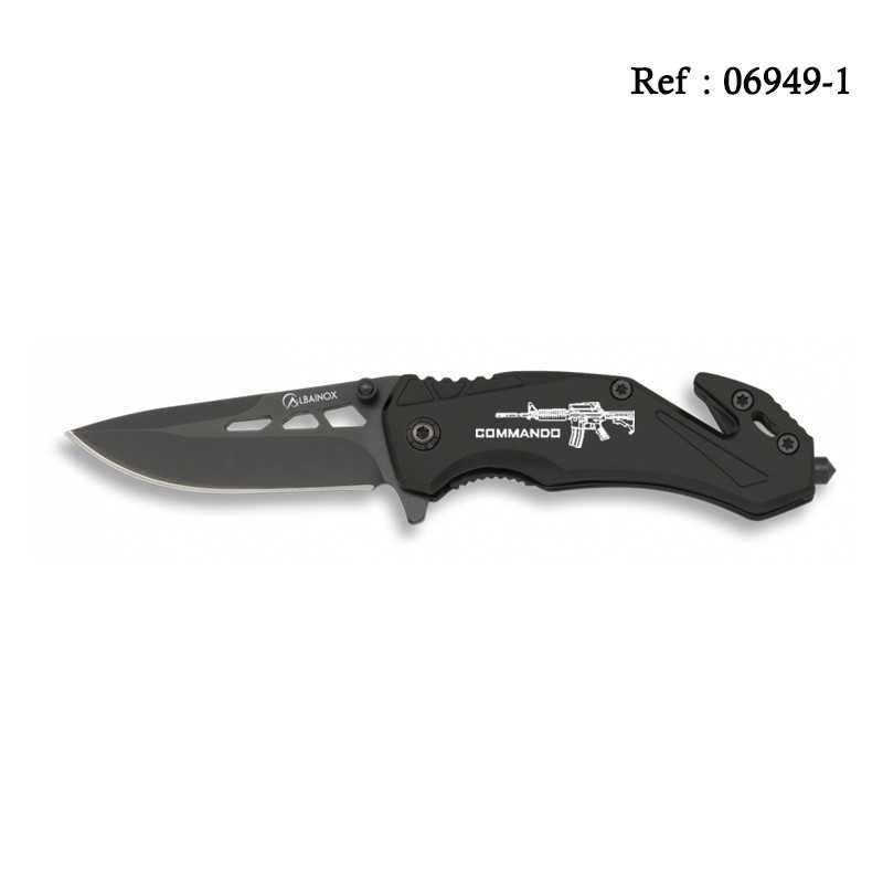 Couteau Tactique Commando Noir 5.8 cm, avec clip