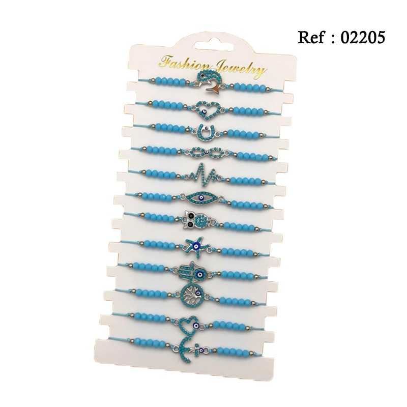 Bracelets Fantaisie Perles Turquoises assortis par 12 pcs