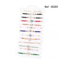 Bracelets Fantaisie Perles Oeils Diamants assortis par 12 pcs