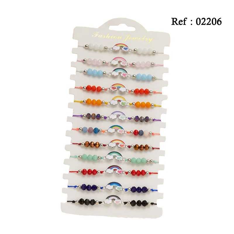 Bracelets Fantaisie Perles Arc en Ciel assortis par 12 pcs