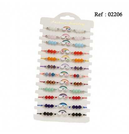 Bracelets Fantaisie Perles Arc en Ciel assortis par 12 pcs