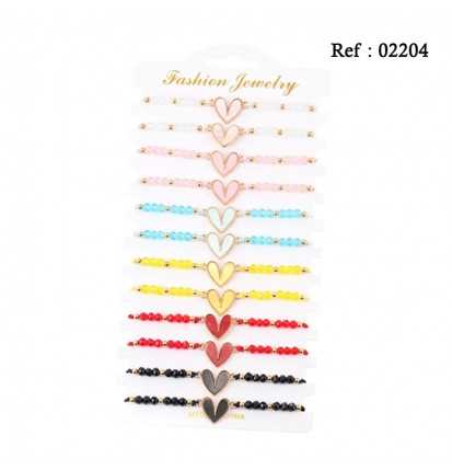 Bracelet pearls Hearts Glitter assorted per 12 pcs