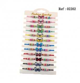 Bracelets Fantaisie Perles Papillons Colorés assortis par 12 pcs