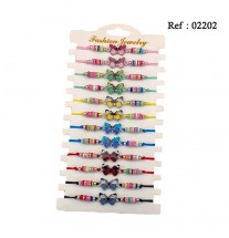 Bracelets Fantaisie Perles Papillons Colorés assortis par 12 pcs