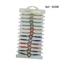 Bracelets Fantaisie Perles Coeurs Diamants assortis par 12 pcs