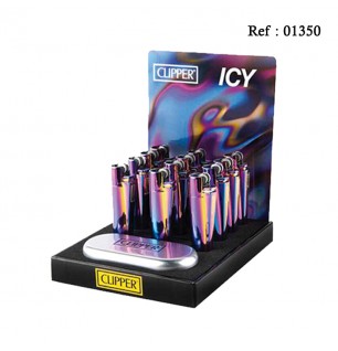 Briquet Pierre CLIPPER Icy Colors Design, display de 12 assortis