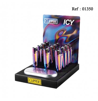 Briquet Pierre CLIPPER Icy Colors Design, display de 12 assortis