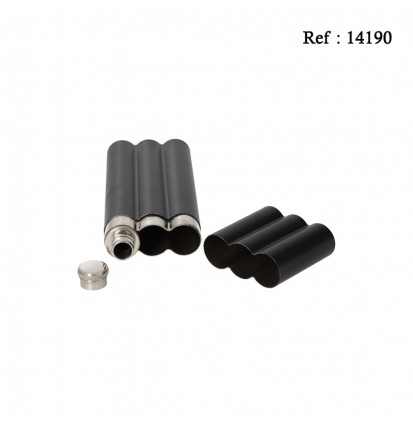 Cigae case for 2 pcs Black Mat with integrated hip Flask, 21 cm