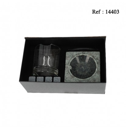 Coffret Cendrier Cigare Granit + coupe cigare + verre + 4 cubes