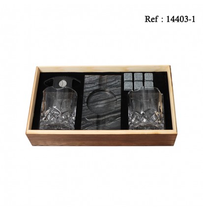 Coffret Cendrier Cigare Granit + coupe cigare + 2 verres + 4 cubes