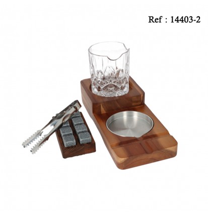 Coffret Bois Cendrier, pince, 1 verre et 8 cubes à glaçons