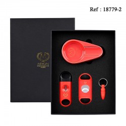 Set Cigare MYON Rouge Cendrier, Emporte pièce & 2 Coupe-cigares