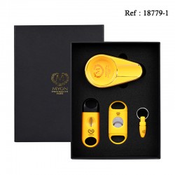 MYON cigar set Yellow astray, piercer and cigar cutters