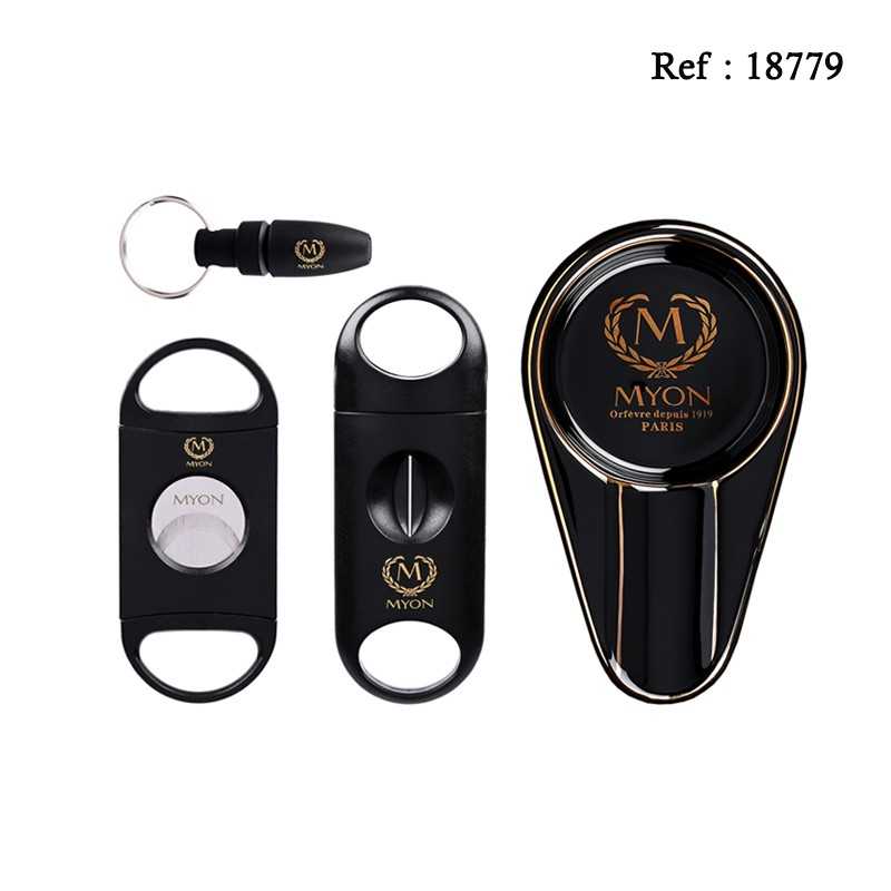MYON cigar set Black astray, piercer and cigar cutters