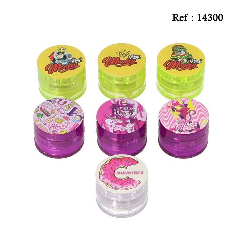 plastic grinder Monkeyking Ø 5 cm, 4 parts, assorted per 12 pcs