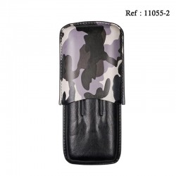 Cigar case 3 cigars Camouflage leather Black/Grey corona robusta
