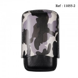 Etui 3 cigares Camouflage Noir/Gris Cuir corono robusta 15 cm Ø2.3 cm