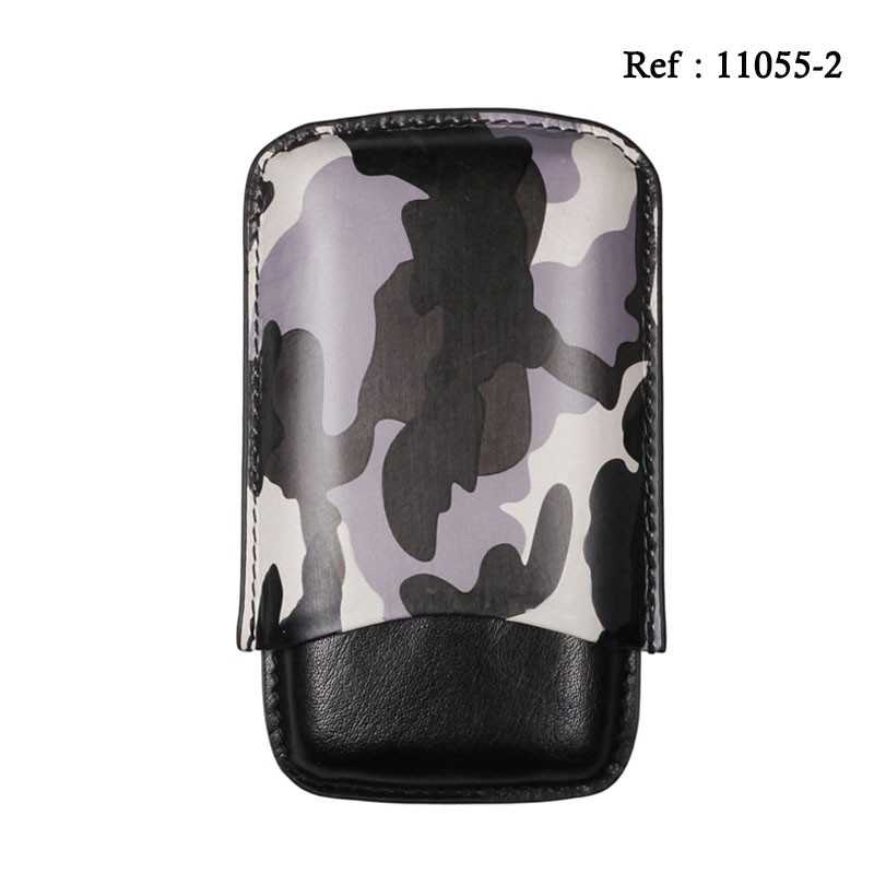 Cigar case 3 cigars Camouflage leather Black/Grey corona robusta