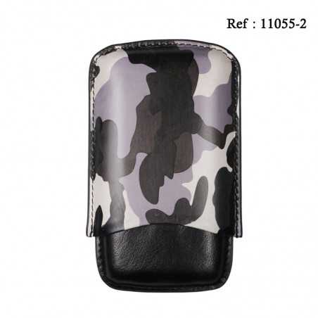 Etui 3 cigares Camouflage Noir/Gris Cuir corono robusta 15 cm Ø2.3 cm