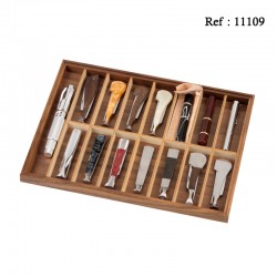 Walnut display stand for pipe accessories, 15 compartments